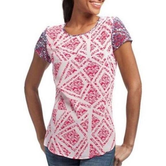 Cabi women's Coquette Sheer Cap Sleeve Blouse Red White size small style 732 - Picture 2 of 7